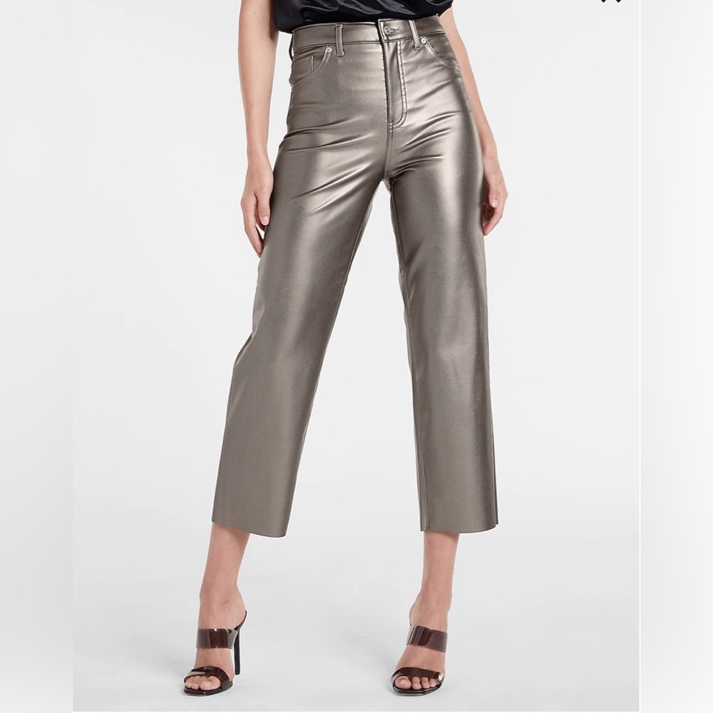 Express Super High Waisted Metallic
Faux Leather Straight Leg Pant NWT - Picture 1 of 3